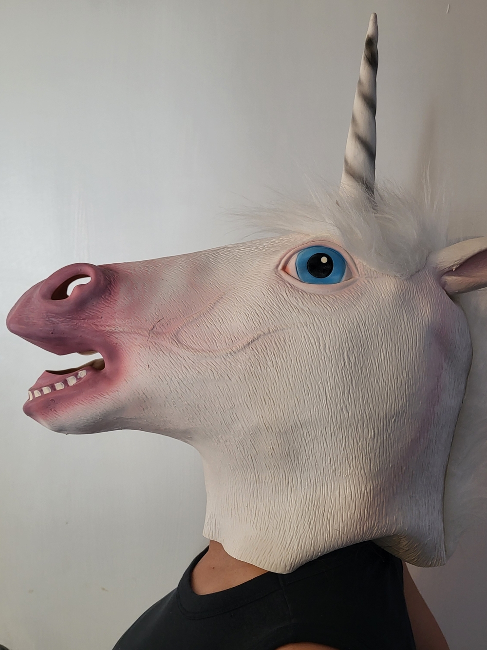 White Unicorn Mask Fur Full Face Horse Head Latex Rubber Animal Costume